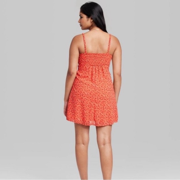 Wild Fable Chiffon Slip Dress Vibrant Orange Floral Size Large Y2K Coquette - Picture 3 of 6